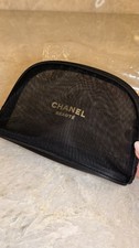 Chanel Beaut  Black Mesh Cosmetic Pouch with Zip Closure