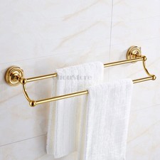 Polished Brass Gold Double Towel Bar Wall Mount Holder Rack Vintage Bathroom Fix