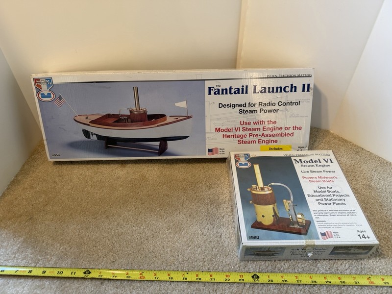 Midwest Products Fantail Launch II steamboat, wooden model kit with steam engine