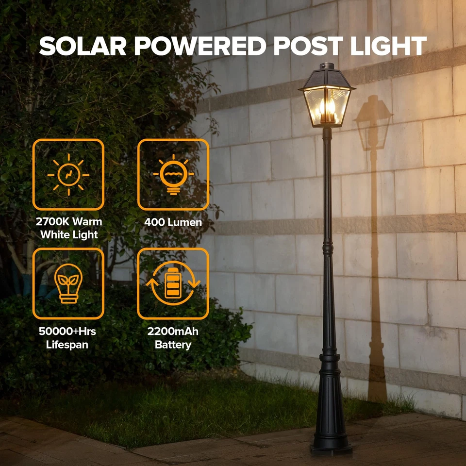 Outdoor Solar Lamp Post Light with Motion Sensor, Dusk to Dawn Waterproof Pol... - Image 2 of 4