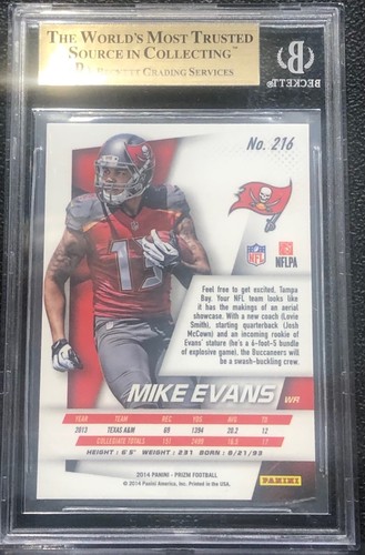 2014 PANINI PRIZM MIKE EVANS, #216, ROOKIE, GRADED BGS GEM MINT 9.5, SUPER BOWL - Picture 2 of 2