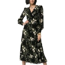 Reformation Dress Wrap Black Floral Susanna  Anastasia Long Sleeve Size S
