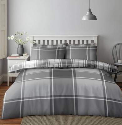 Grau Schottenkaro Bettbezug Wende King Quilt Bettwäsche Bettwäsche Set