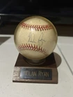 Nolan Ryan Texas Rangers Signed MLB game used Baseball Ball Display Case Stand