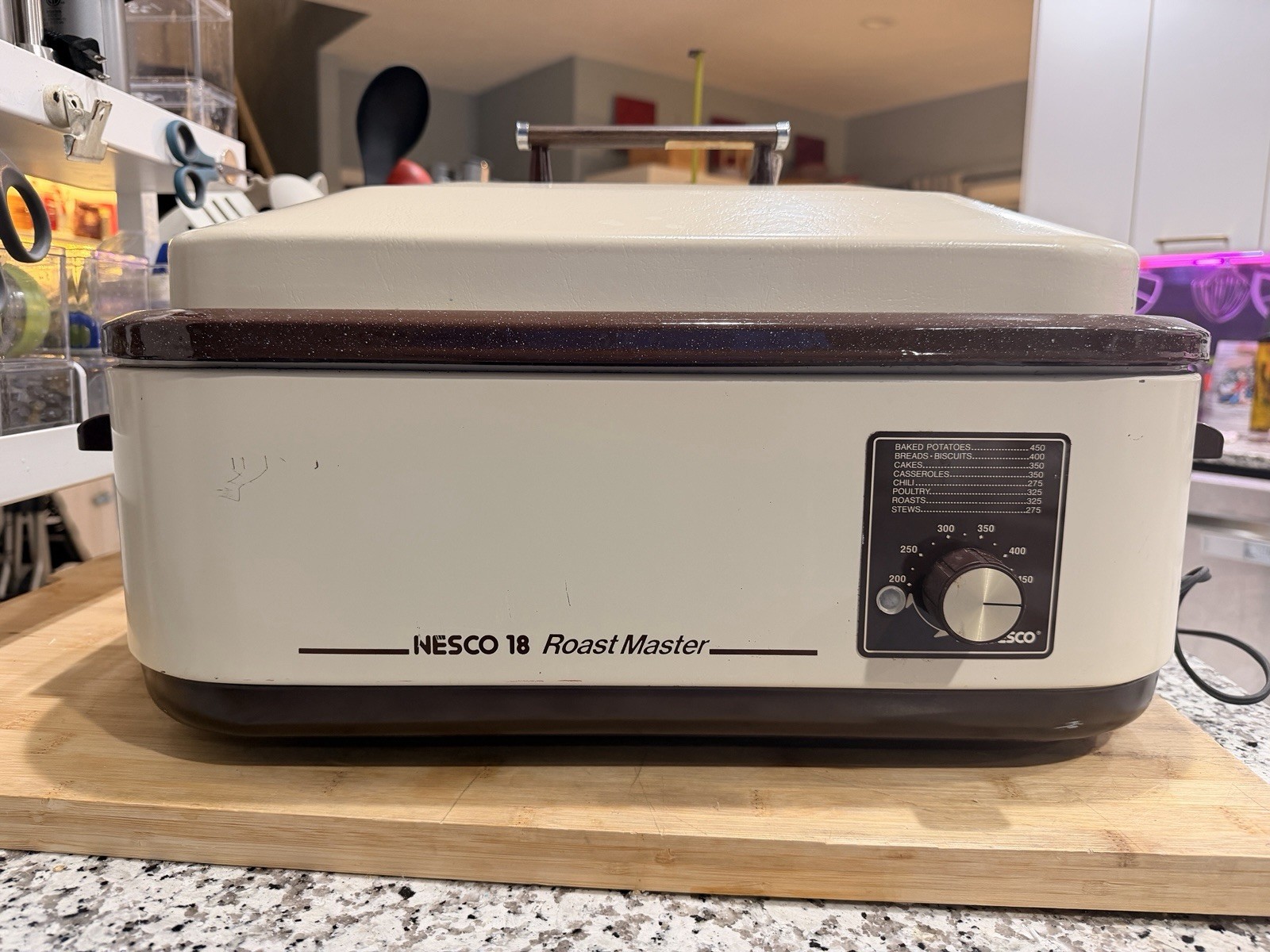 NESCO 18 Quart Roaster Oven VTG Brown Cream Bake Cook Steam 