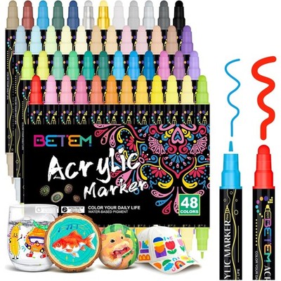 48 Acryl Marker Set, Water-Based, Dual Tip, Colorful, Suitable for Crafting