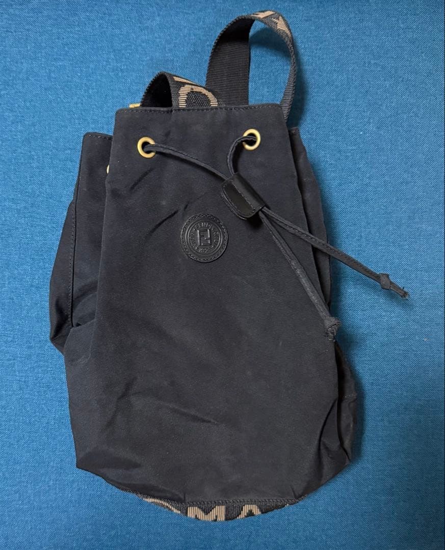 FENDI Nylon Logo Tape Drawstring Backpack Black B… - image 1