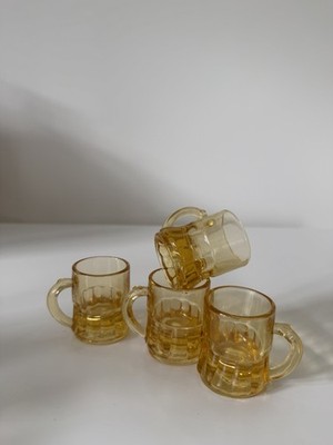 Vintage Anchor Hocking Tiny Mug Shot Glasses - Set of 4 Made In USA Amber glass