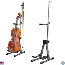 Gray Violin Stand with Bow Holder   Adjustable Height, Non-Slip Base  Premium