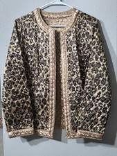 Chico's Quilted Jacket Womens Reversible Gold Leopard Print Braided