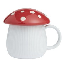 Red Mushroom Lidded Ceramic Mug 10oz Stoneware Polka Dot NEW