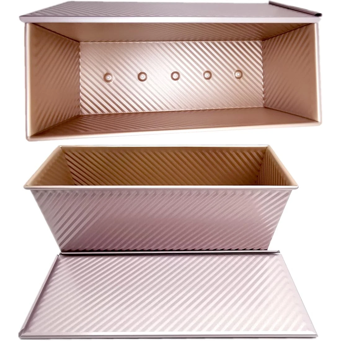 Pullman Loaf Pan with Lid Non-Stick Toast Mold Rectangle Corrugated Bread Cak...