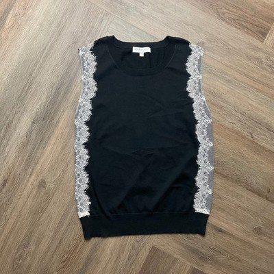 Clair De Lune Cashmere Lace Sleeveless Sweater Vest Womens Medium Black White