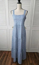 Women's Maxi Dress Sundress Blue Floral With Pockets Size M