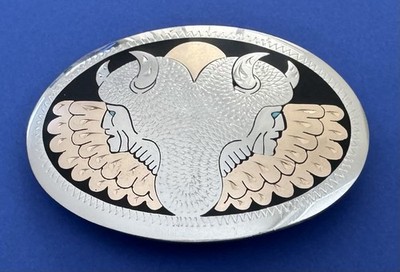 Vintage Rare Johnson & Held USA Buffalo Warriors Wings Sun Horns Belt Buckle