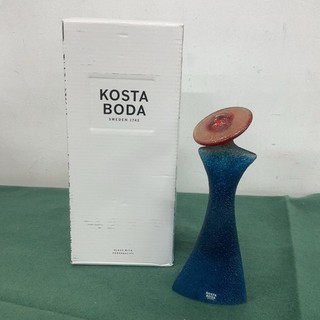 Kosta Boda Catwalk Figurine BLUE/ORANGE Art Glass Sculpture Sweden Boxed NP#409