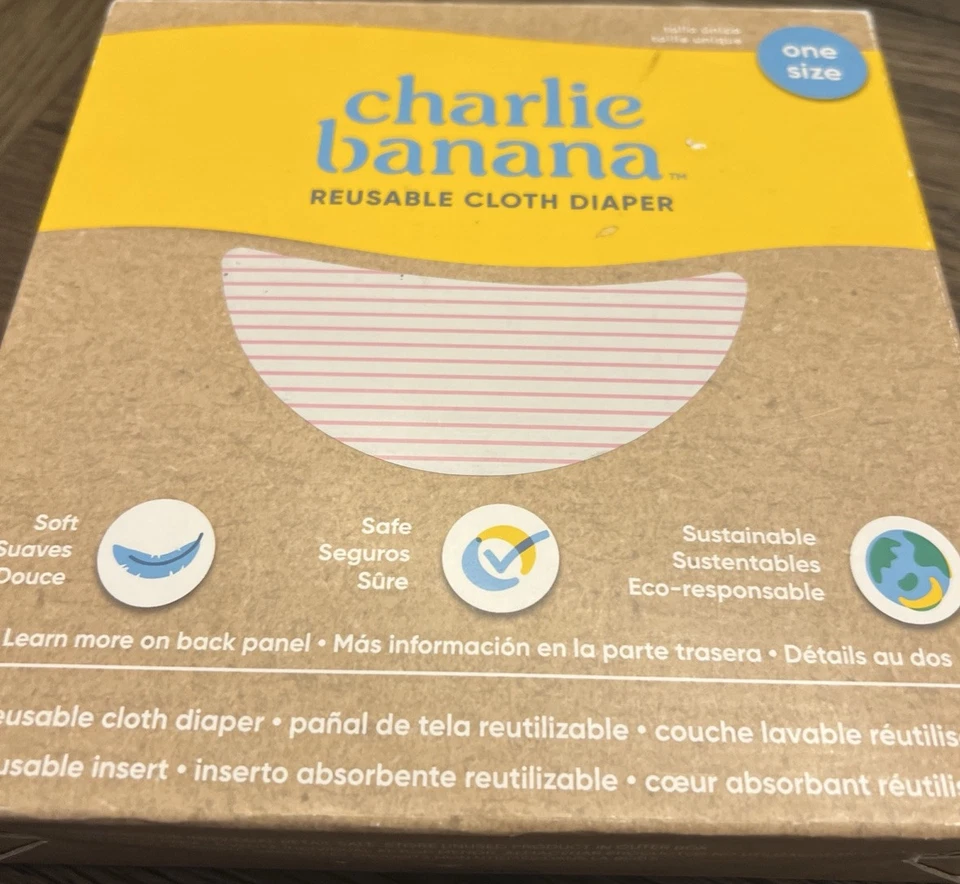 Nuevo pañal de tela para bebé Charlie Banana talla única e inserto reutilizable rayas rosas Foto 3 de 4
