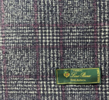 Loro Piana Suri Alpaka Boucle Stoff Navy Kariert 2,2m/2,4yd Italy Jacke Tuch