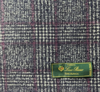 Loro Piana Suri Alpaka Boucle Stoff Navy Kariert 2,2m/2,4yd Italy Jacke Tuch