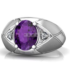 Amethyst Oval Cut Gemstone With 925 Sterling Silver Ring For Men's 123