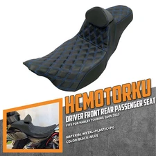 Driver Passenger Seat Blue Line w/ Backrest For Harley Road King Glide 2009-2023
