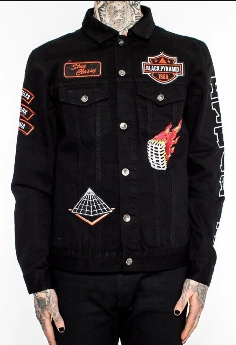 Black Pyramid Patch Embroidered Cotton Denim Jack… - image 1