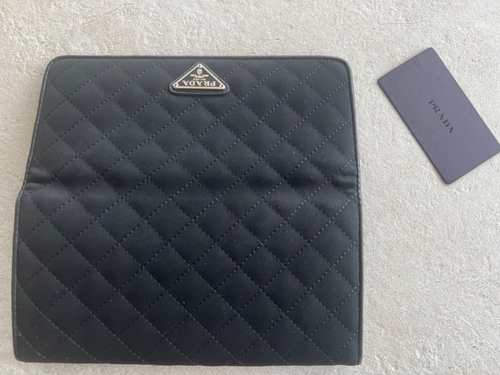 Authentic Prada Large Black Tressuto Impuntu Nylon Diamond Quilted Wallet 1M1132 - Picture 5 of 13