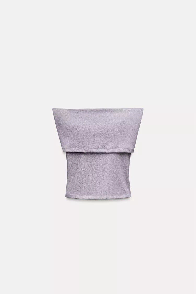 Zara Women's METALLIC THREAD TOP WITH RAISED FLOWERS Lilac Size L