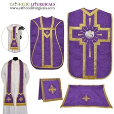 NEW Violet Roman Chasuble Fiddleback Vestment Fiddleback 5pcs set, Casulla,Casel