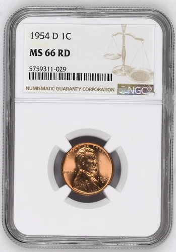 1954-D Lincoln Cent  NGC MS66RD    Gem BU   Full Red   postpaid!
