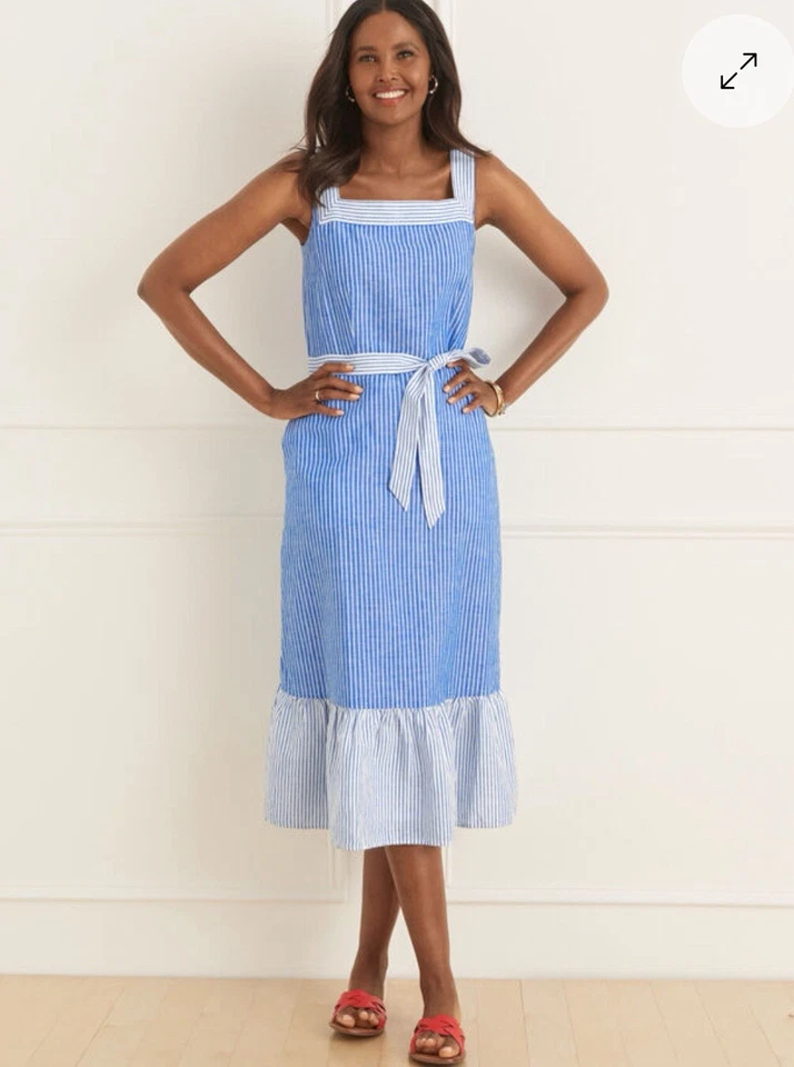 Talbots STRIPE TIE WAIST LINEN MIDI DRESS 8P - Image 3 of 3
