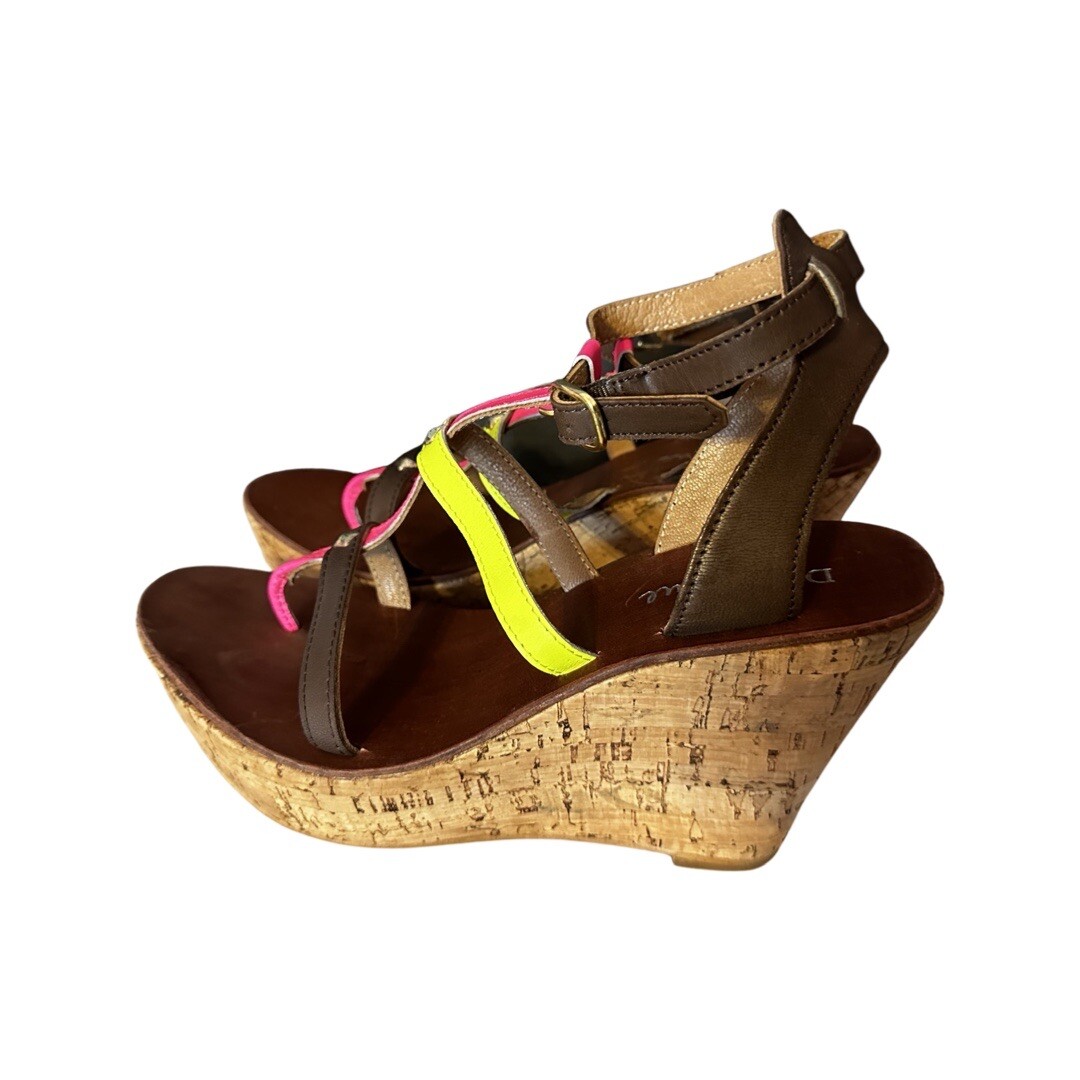 Diba True Women's Multi Colored Leather Platform Cork Wedge Heels