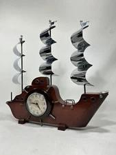 1970s Oxford Clipper Ship Clock - Wood & Chrome Self Starting Desk Clock - Works