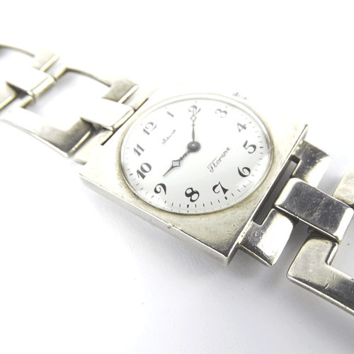 Armband Uhr Silber 🔲 Franz Scheurle, Watch Bracelet, BOHO Vintage Design 1960er - Bild 7 von 12