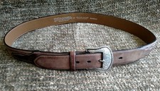 Nocona brown leather belt and ornate silver belt buckle size 38