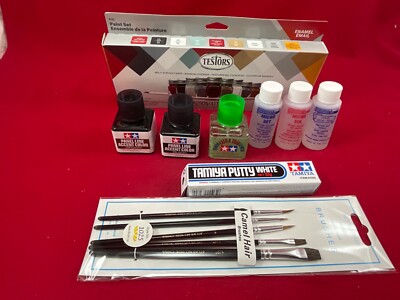 TESTORS + TAMIYA MICROSCALE MODELING SET Paint Glue Brushes Putty model car G