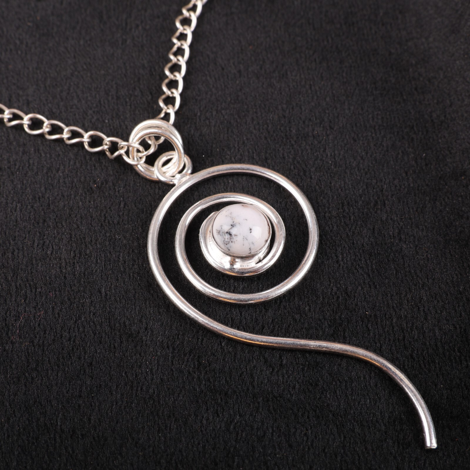 925 Sterling Silver Round Dendritic Opal Stone Wedding Bezel New Pendant Jewelry