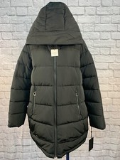 Dkny Women's Long Puffer Quilted Zip Coat Hooded Parka Winter Black Large Jacket