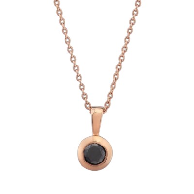 Damentkette Solitaire Anhänger Schwarzer Diamant 0.12 ct aus 585/-14 kt Rosegold