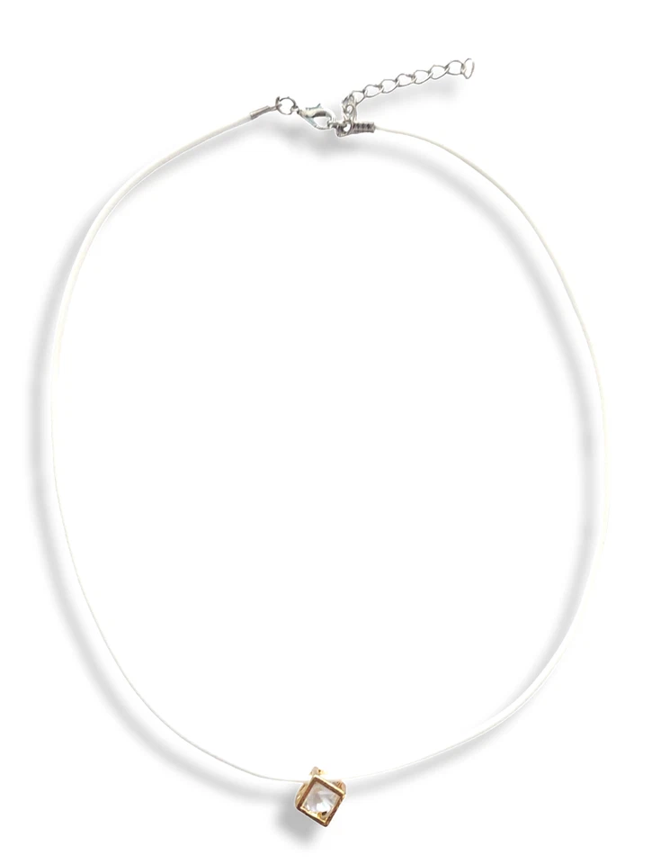 Collana Cubo Quadrato Strass Brillantini Pietra Trasparente Elegante L.7 - Immagine 3 di 4