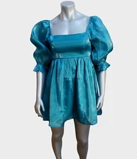 Thirty/Thirty LA Green 1/2 Sleeve Organza Fit & Flare Dress Teal Size S NWT 