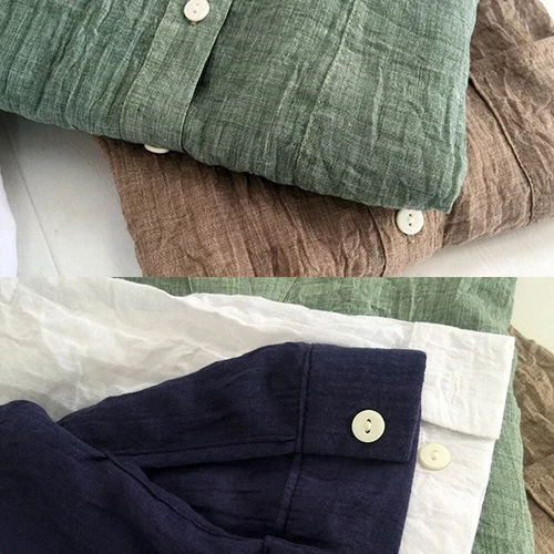 Damen Langarm Knopf Oberteile Leinen Hemd Bluse Cardigan Vintage Freizeit Dünn - Bild 15 von 29