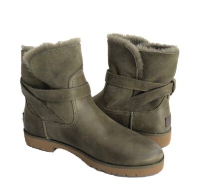 UGG ROMELY BURNT OLIVE LEATHER SUEDE BUCKLE BOOTS US 10.5  display picture 2