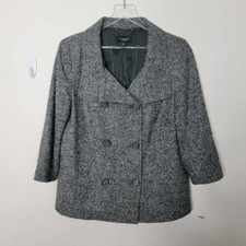 Talbots Double Breasted Wool Blend Lined Green Black Career Jacket Blazer 12