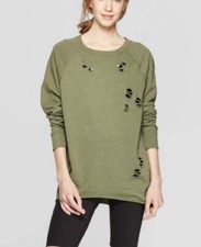 Women's Oversized Lounge Sweatshirt - Colsie Olive Green Army Distressed XS