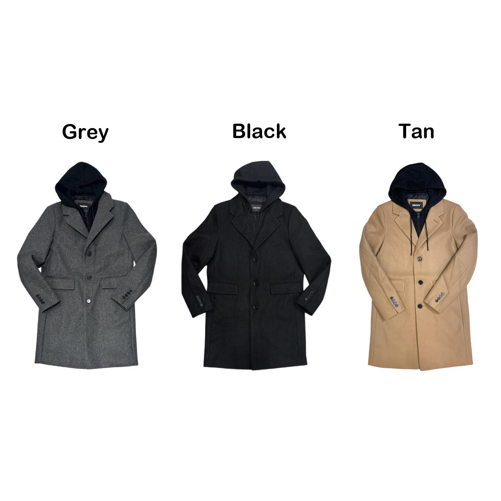 DKNY Men's Warm Single Breasted Faux Wool Coat w/ Removable Hood
Opens in a new window or tab