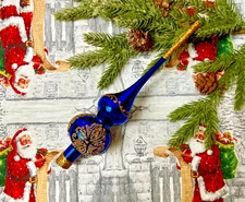 Handmade Blue Gold Glass Tree Topper – Vintage Style Christmas Ornament
