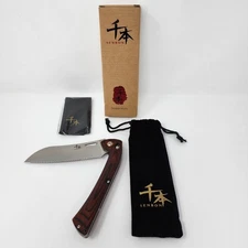 Senbon Folding Bread Knife with Wooden Handle & 5 Inch Serrated 440 Steel Blade