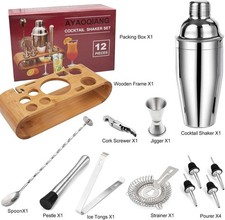 Cocktail Shaker Set,750 ML Stainless Steel Cocktail Mixing Set with Stand,Barten