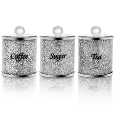 Cedilis 3 Pack Coffee Tea Sugar Canisters Crystal Diamonds Glass Food Storage...
